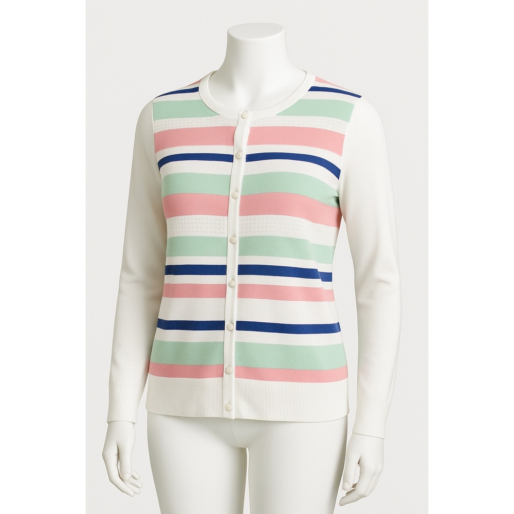 Charter Club Women's Cardigan Sweater‎ Size L Multicolor Striped Button Front